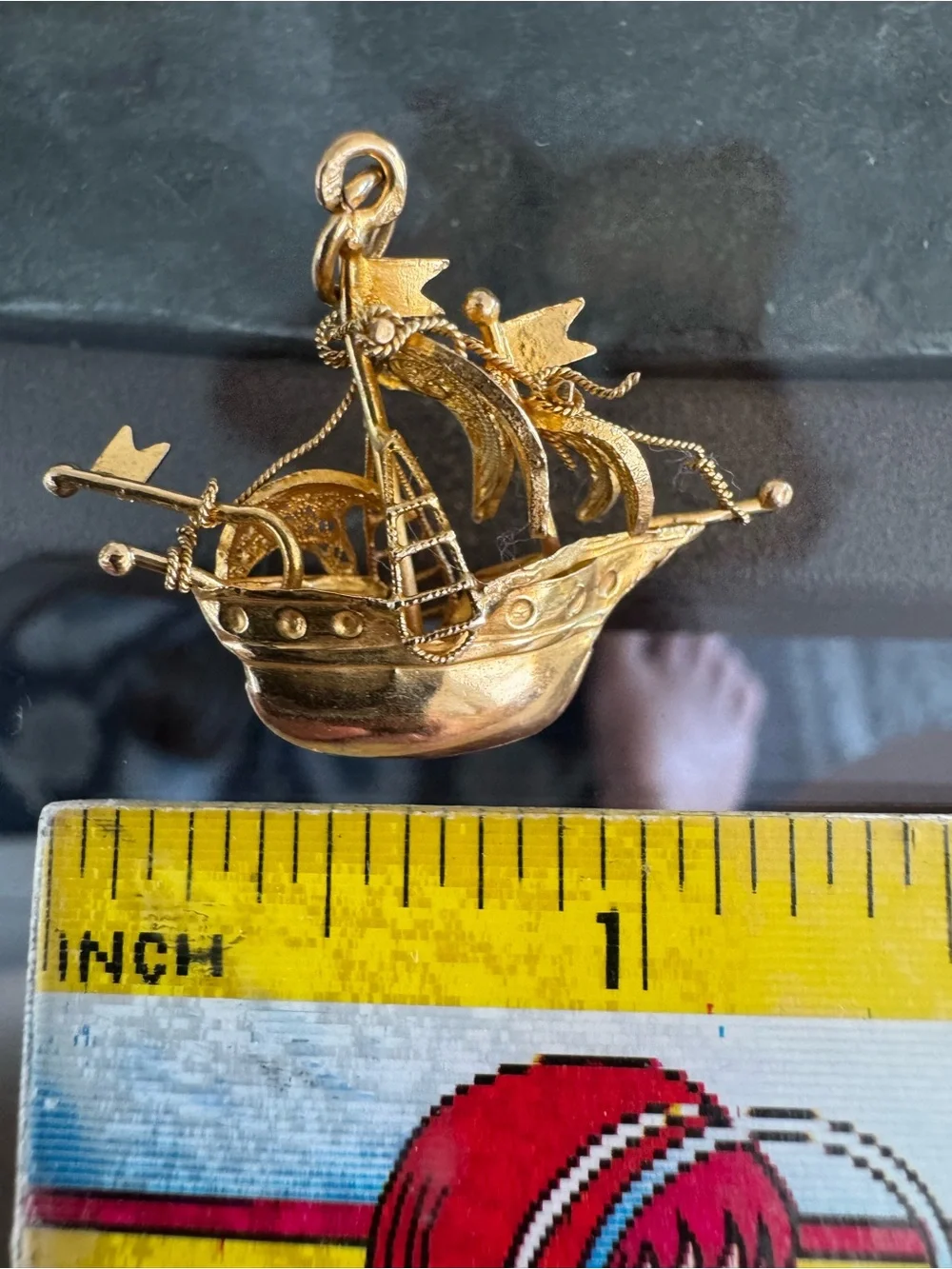 14k stamped acid tested Gold-Tone Ornate Filigree Boat Pendant Necklace Charm